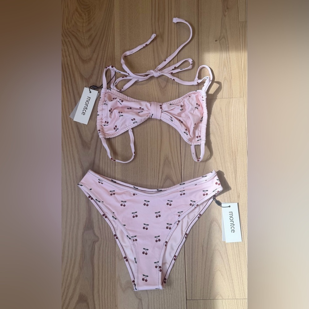 Montce Swim Bikini Set NWT Size M Devin Top & Lulu Bottom Cherries